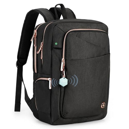 Swissdigital Design Business Backpack For Women with Rose Gold-Tone Zippers College Travel Laptop Backpack with Apple Find My Network,Fits 15.6 inch Laptop,Black-Finder Color Random | SD1006FB0-01 - color: Black Hexagon