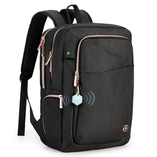 Swissdigital Design Business Backpack For Women with Rose Gold-Tone Zippers College Travel Laptop Backpack with Apple Find My Network,Fits 15.6 inch Laptop,Black-Finder Color Random | SD1006FB0-01 - color: Black Hexagon