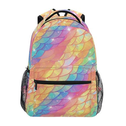 Backpacks for Men and Women Waterproof College School Computer Bag with Chest Strap Gift Men & Women Rainbow Scales Glittering - color: Multicolor06