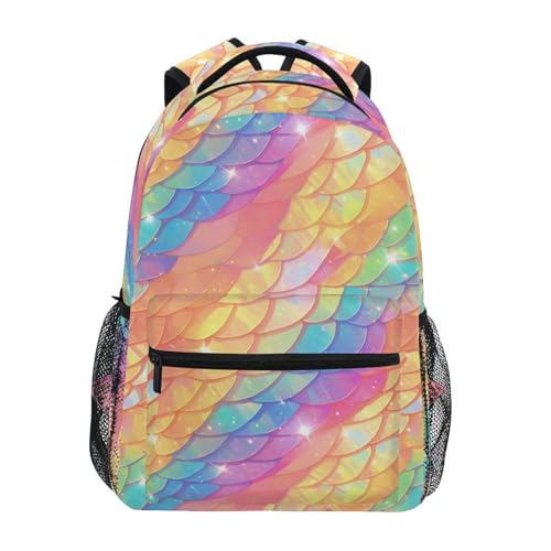 Backpacks for Men and Women Waterproof College School Computer Bag with Chest Strap Gift Men & Women Rainbow Scales Glittering - color: Multicolor06