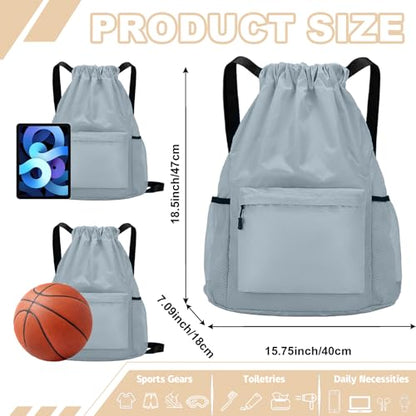 Tygelluis Drawstring Backpack, Waterproof Gym Bag with Water Bottle Pocket for Women Men, Pull String Sport Bag for Swim, Soccer and Basketball, Light Gray - color: Light Gray1