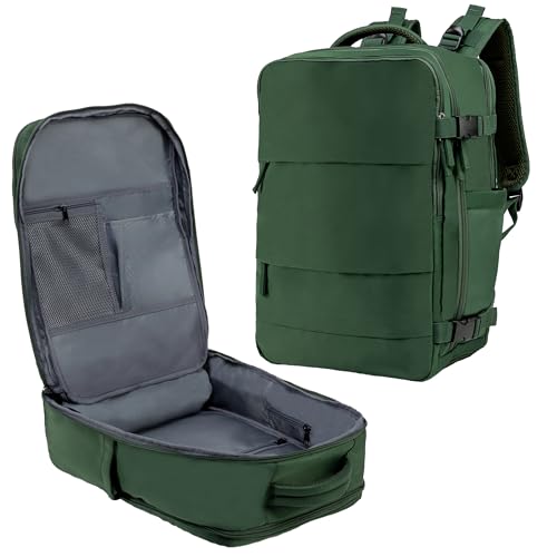 Carrywell (Not Made In China) Travel Backpack Airline Approved, Carry-On Underseat, Holds 15.6 or 16 Inch Laptop, Personal Item Bag with Shoe Compartment For Men Women, Green 30l - color: Green, size: 1 Pack, style: Travel Backpack 2