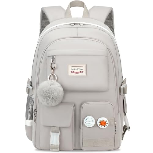 Spotted Tiger School Backpack for Girls Backpack with Lunch Box Anime Bookbag Set School Bag Kawaii Backpacks for Girls Teens (Grey) - color: Grey