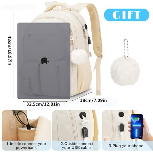 kadilong 17.3 Inch Laptop Backpack for Teen Girls,Back Pack Women College Middle High School Bookbag Student Knapsack Mochila Escolar para Niñas - color: Beige, size: 17,3 inch