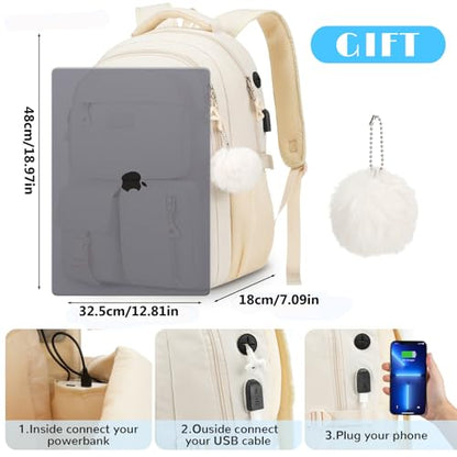 kadilong 17.3 Inch Laptop Backpack for Teen Girls,Back Pack Women College Middle High School Bookbag Student Knapsack Mochila Escolar para Niñas - color: Beige, size: 17,3 inch