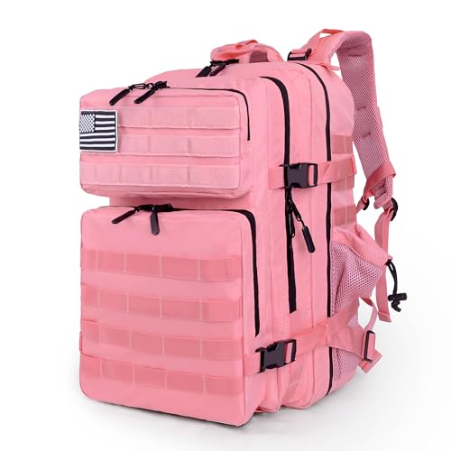 LUPU TACTICAL 45L Backpack for Men and Women 3 Days Assault Pack Outdoor Travel Hiking Camping Rucksack with Molle Webbing (Pink)
