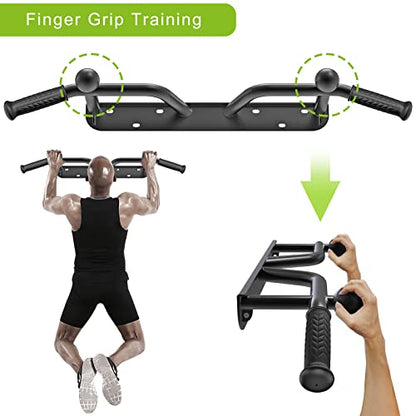 SELEWARE Heavy Duty Wall Mounted Pull Up Bar - Fully Welded Multifunctional Chin Up Bar with Ball Finger Training & Accessory Hooks, 600LB Capacity for Support Beam/Joist/Doorway