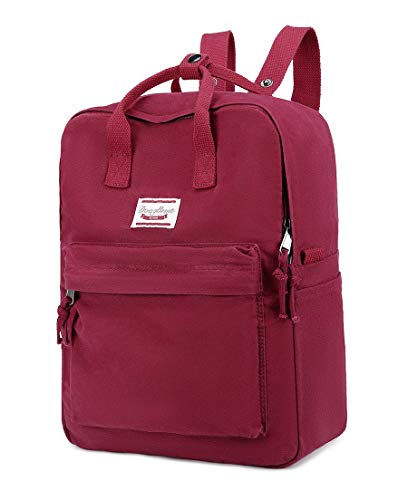 LuckyZ Womens Casual Style Lightweight Canvas Backpack Travel Daypack Small Handbag Purse, Wine Red - color: Wine Red
