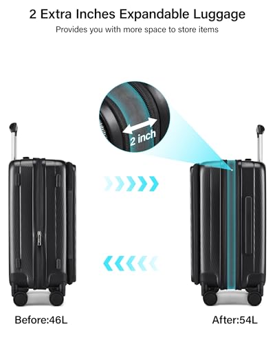 Hanke 20 Inch Expandable Carry On Luggage Airline Approved Top Opening Hard Shell Suitcases with Wheels Lightweight Travel Luggage Carry On Suitcase for Woman Men-Jet Black - color: Jet Black, size: 20 Inch Expandable
