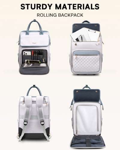 Rolling Backpack for Women, Travel Rolling Laptop Backpack with Wheels, Vertical & Horizontal Storage 2 In 1, Flip-Top Design, Water-Resistant Overnight College Underseat Carry on Luggage, Grey - color: Grey