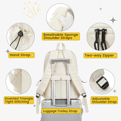 White Large Bookbags For Teen Girls Boys Waterproof College Backpack Middle School bags Lightweight Travel Rucksack Casual Daypack Laptop Backpacks For Men Women - color: Large-beige