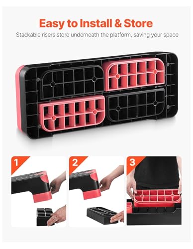Aerobic Exercise Step Platform, 28-Inch Workout Aerobic Stepper, Height Adjustable Fitness Training Step Deck Trainer with 4 Risers, Non-Slip Surface Bench for Home Gym Cardio Strength, Red