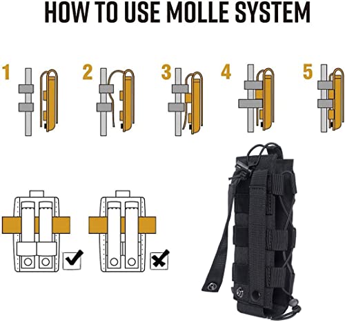 2023 Upgrade Laser Cut Design Molle Radio Pouch Holder & Molle Adjustable Water Bottle Holder 40 oz,Black/Green/Coyote Tan Tactical Bottle Pouch for Backpack Belt - color: Black