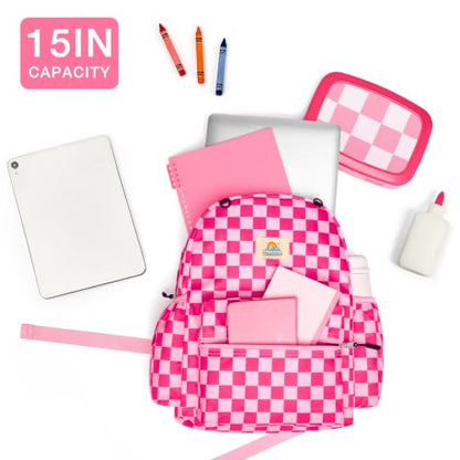 STEAMEDBUN Kids Backpack for Boys Girls 5-8, 15inch Girls Boys Backpacks Kindergarten - color: Hot Pink Checkerboard, size: SMALL-15"H(fit folder)