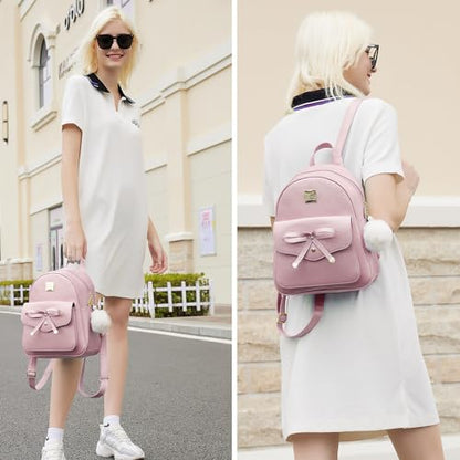 ZGWJ Mini Backpack Purse for Women - 3-Piece Set, Small PU Leather Bowknot Fashion Backpacks, Cute Casual Travel Daypacks - color: Pink-3pcs