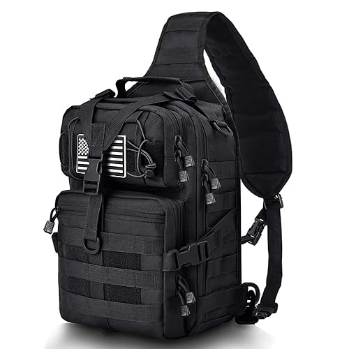 HAOMUK Tactical Sling Bag Pack Military Rover Shoulder Sling Backpack EDC Molle Assault Range Bag - color: Black