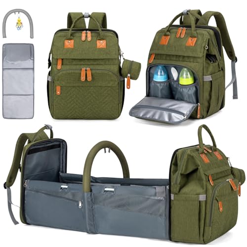 KABAQOO Diaper Bag Backpack with Detachable Changing Station, Large Capacity Baby Diaper Bags for Boys & Girls, Baby Registry Search Stuff & Shower Gifts, Newborn Essentials Must Haves, Army Green - color: Army Green