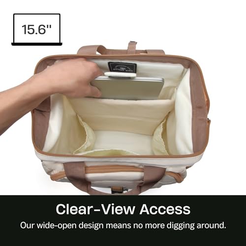 SUNNY BIRD Laptop Backpack, 15.6 Inch Laptop Work Bag, Wide Open Casual Daypack for Women, Men and Adult (White)