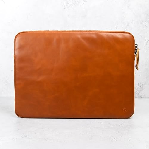 Casemade Real Leather Laptop Case/Zipped Folio Bag with Inner Pocket & Wool Lining Compatible with Apple MacBook, HP, Dell, Asus, Levovo (16 Inch - Tan) - color: Tan, size: 16 Inch