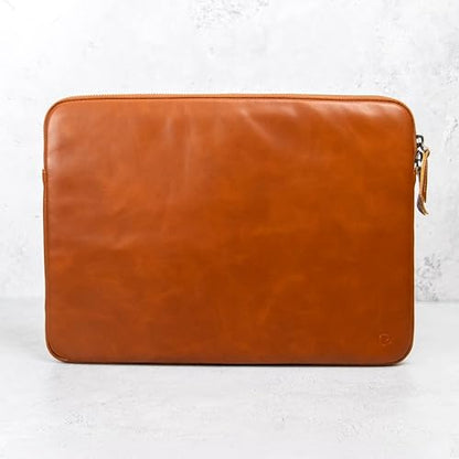 Casemade Real Leather Laptop Case/Zipped Folio Bag with Inner Pocket & Wool Lining Compatible with Apple MacBook, HP, Dell, Asus, Levovo (16 Inch - Tan) - color: Tan, size: 16 Inch