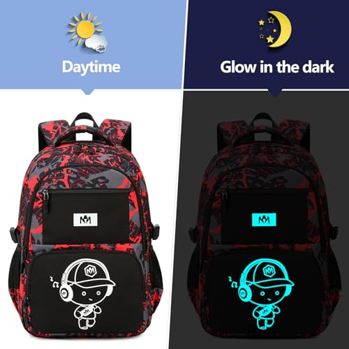 Bluboon Kids Backpack Boys Camo Bookbag Teens Elementary School Bag Daypack Travel Back Pack Middle school (Boy-red doodle) - color: Boy-red Doodle