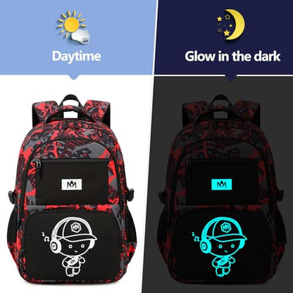 Bluboon Kids Backpack Boys Camo Bookbag Teens Elementary School Bag Daypack Travel Back Pack Middle school (Boy-red doodle) - color: Boy-red Doodle