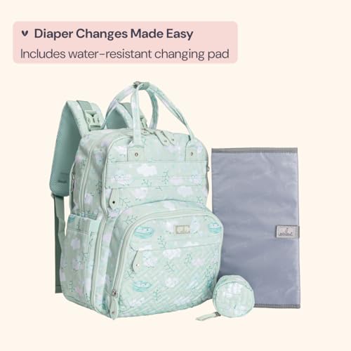 BabbleRoo Diaper Bag Backpack - Baby Essentials Travel Tote - Multi Function Water Resistant Diaper Bag, Travel Essentials Baby Bag with Changing Pad, Stroller Straps & Pacifier Case - Green Birdy - color: Green Birdy, size: Large