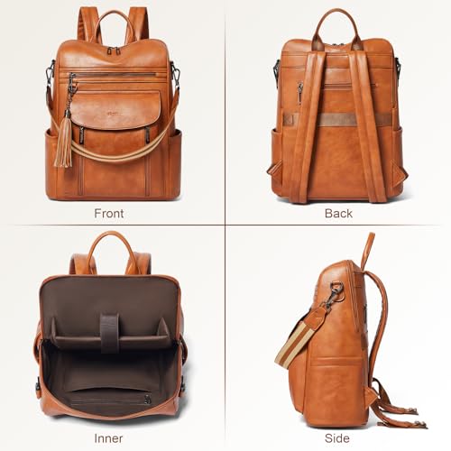 Shrrie Laptop Backpack for Women 15.6 inch,Travel Leather Backpack Purse Nurse Teacher Carry on Backpack Computer Bag,Professional Water-Resistant College Business Work Casual Daypack,Brown - color: Brown02