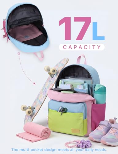 VASCHY School Backpacks, Lightweight Bookbag Schoolbag for Girls Casual Basic Simple Daypack Pastel Colorblock - color: Pastel Colorblock
