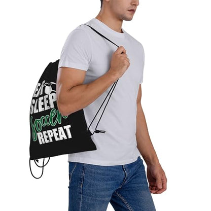 Eat Sleep Soccer Repeat Unisex Drawstring Backpack Bag Sport Gym Travel Swim Sackpack - color: Eat Sleep Soccer Repeat