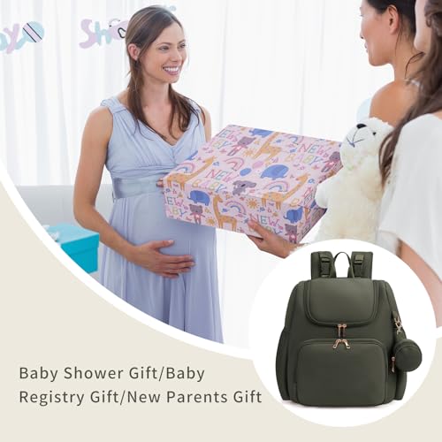 CEI-CEI Neoprene Diaper Bag Backpack Stylish Baby Maternity Bags Travel Tote for Mom with Insulated Pockets, Changing Pad, Stowable Shoulder Strap - color: Dark Green