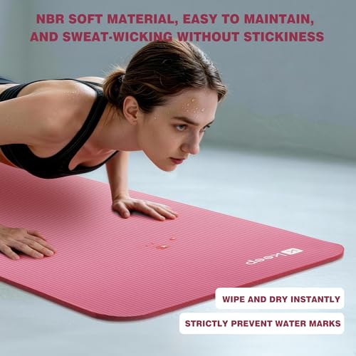 KEEP Extra Thick NBR Yoga Mat for Women & Men, 10mm Thick, 72”x24” Large Exercise Mat with Non-Slip Workout Mat for Yoga, Pilates, Stretching, Meditation – Wide & Cushioned Fitness Mat - color: pink
