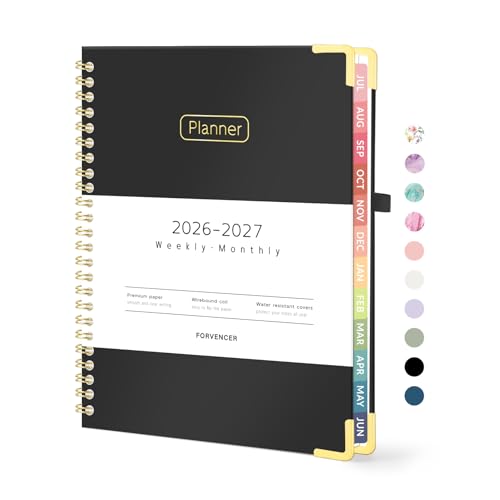 Forvencer Academic Planner 2026-2027, Hardcover Calendar Planner Weekly & Monthly, July 2026 - June 2027, 6" x 8", Daily Agenda with Tabs, College School Organizer for Student Teacher, Black - color: Black, size: 6.3"x8.4" (Jul 2026 - Jun 2027)