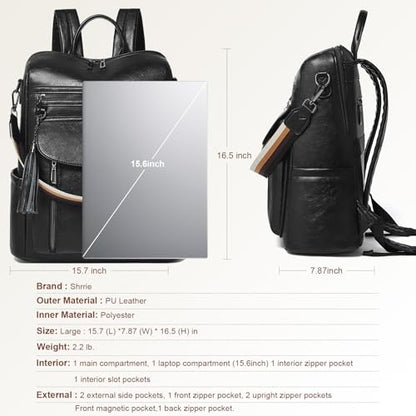 Shrrie Laptop Backpack for Women 15.6 inch,Travel Leather Backpack Purse Nurse Teacher Carry on Backpack Computer Bag,Professional Water-Resistant College Business Work Casual Daypack,Black - color: Black01