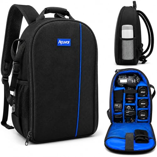 Acuvar Camera Backpack Bag for DSLR & Mirrorless Cameras – Padded Camera Case with Customizable Dividers, Rain Cover, Laptop Storage, Fits Canon Nikon Sony Camera & Lenses