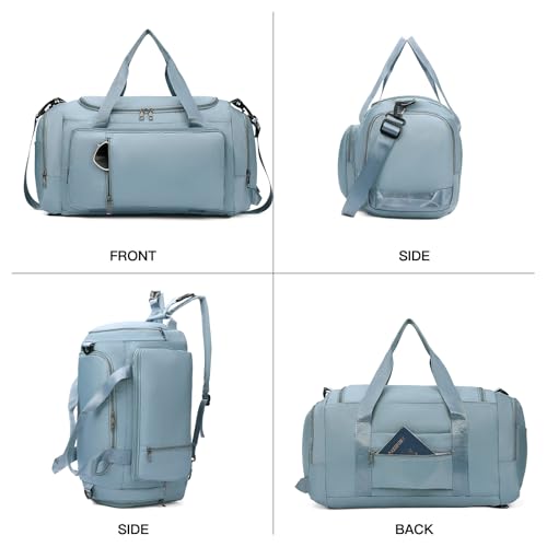 Gym Bags for Women Sports Backpack with Shoe Compartment & Wet Pocket Duffel Bag Carry On Weekender Bag Fitness Travel - color: Blue