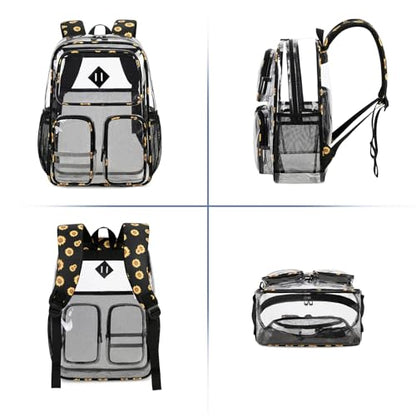 Clear Backpacks for School Heavy Duty Clear Bookbag Stadium Events Transparent Back Pack Kids, Black Sunflower - color: Black Sunflower