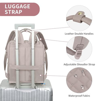 EMPSIGN 17 Inch Laptop Backpack Women with Giant Tumbler Holder, Grey Pink - color: Quilted Dusty Pink