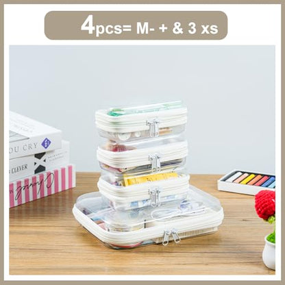 5 Pcs Clear Hard Shell Zipper Case for Diaper Bag and Tote Organization – Hard Clear Zipper Cases Travel Set for Keys, Wipes, Toiletries, Cables (3M+2XS) (M+3XS) - size: M+3XS
