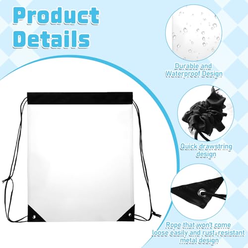 2 Pack Clear Drawstring Bags for Stadium Events, Waterproof Clear Drawstring Backpack for Concert Baseball Festival Beach Makeup Bag