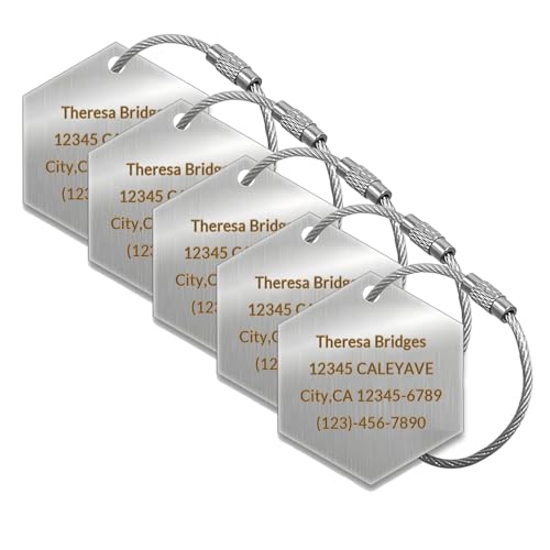 Custom Engraved Luggage Tags, Waterproof Personalized Luggage Tags, Aluminum Personalized Bag Tags for Suitcases/Backpack/Luggage Accessories (Hexagon, Silver, 2 x 2 inches, Herringbone) - color: Silver, size: 2 x 2 inches, style: Hexagon