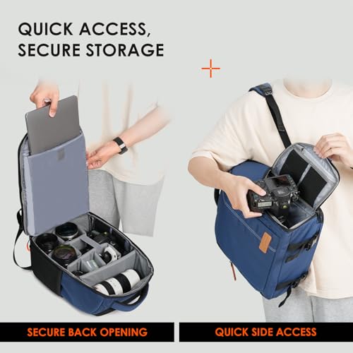 TARION Camera Backpacks for Photographers - Camera Bag Photography Backpack with 15" Laptop Compartment Side Access Tripod Holder - Waterproof Rain Cover- Anti-theft Hidden Pocket - TB04 Blue - color: Blue