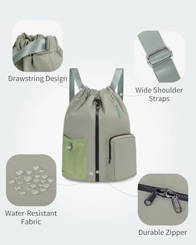 WANDF Drawstring Backpack Sports Gym Bag with Shoes Compartment, Water-Resistant String Beach Sackpack Swim Bag for Women and Men (Dark Green) - color: Dark Green