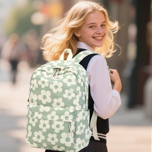 Bluboon School Backpack for Teen Girls Women Laptop Backpack College Bookbags Middle School Travel Work Commuter Back Pack - color: Green Grey
