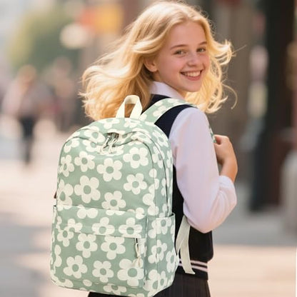 Bluboon School Backpack for Teen Girls Women Laptop Backpack College Bookbags Middle School Travel Work Commuter Back Pack - color: Green Grey