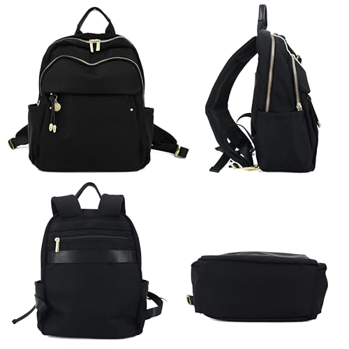 M-ioi-M Small Backpack Purse for Women, Fashion Nylon Daypack with Gold Hardware, Lightweight Water-Resistant Casual Commuting Bag for Work, College, City Walks, Fits up to 12" Tablet (Black, Small) - color: Black,small