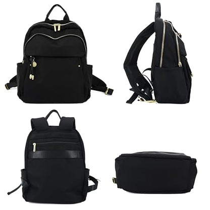 M-ioi-M Small Backpack Purse for Women, Fashion Nylon Daypack with Gold Hardware, Lightweight Water-Resistant Casual Commuting Bag for Work, College, City Walks, Fits up to 12" Tablet (Black, Small) - color: Black,small