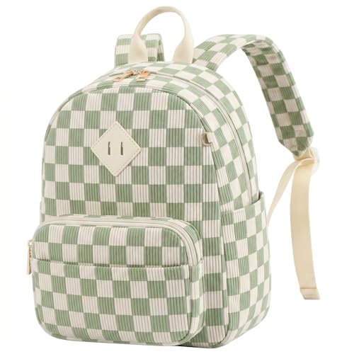Mini Backpack Purse for Women Girls, Corduroy Cute Small Travel Daypack Stylish & Practical for Casual Daily Use-Checkered Matcha Green - color: Corduroy-checkered Matcha Green