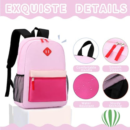 Backpack Set for Girls Boy Kids Backpack with Lunch Box for Elementary Primary Kindergarten School Bag (Purple Pink Set, Large) - color: Purple Pink