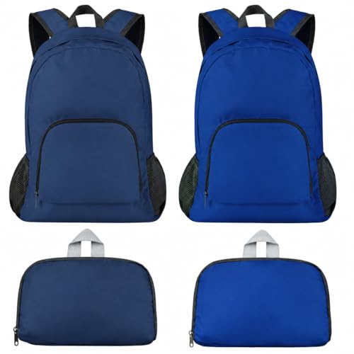 DLAND Pack of 2 Lightweight Foldable Backpack, Water Resistant Travel Hiking Packable Backpack 20 Liters (Navy Blue + Royal Blue) for Camping, Outdoor, Travel Cycling - color: Navy Blue + Royal Blue